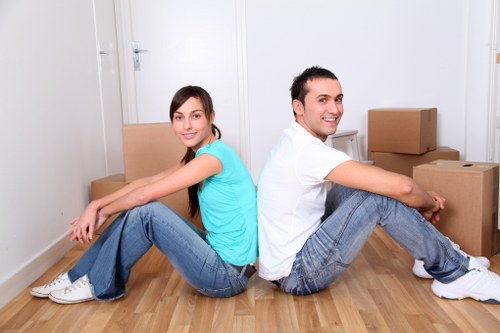 Packed boxes and furniture ready for removals in Mitcham