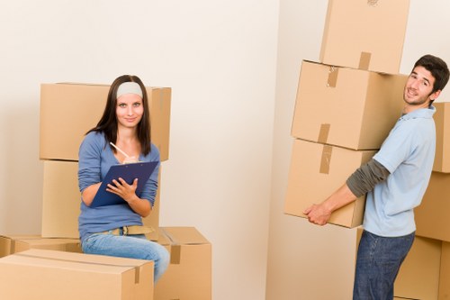 Office removals in Mitcham with desks and equipment prepared for transport